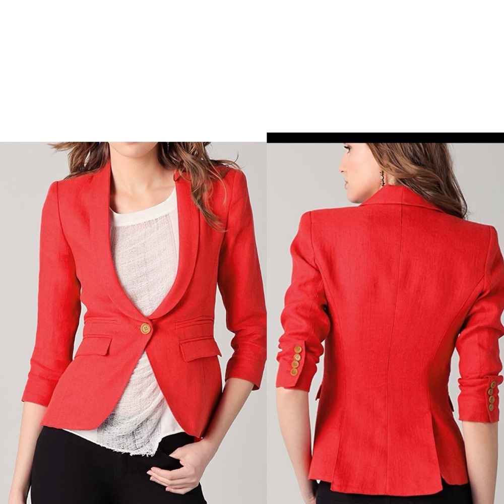 Smythe Les Vestes Shawl Collar Red Linen blazer 3/4 sleeve  6